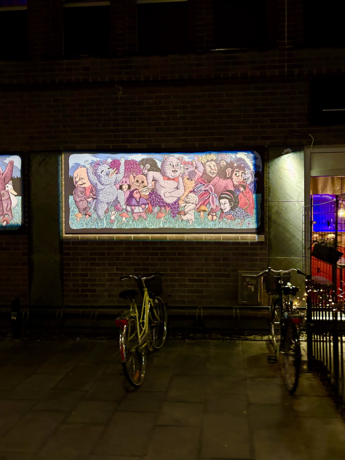 Street art and bicycles at night